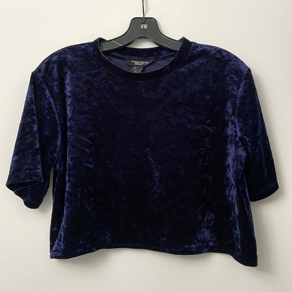 Streetwear Society - Royal Blue - Crushed Velvet Oversized Crop Top - Size S - Picture 1 of 3